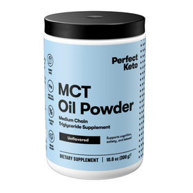 Poudre d'Huile MCT Perfect Keto 7g devant un fond neutre