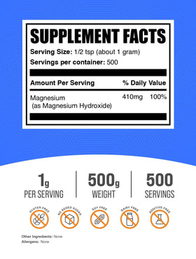 Poudre d'hydroxyde de magnésium BulkSupplements 500g avec cuillère