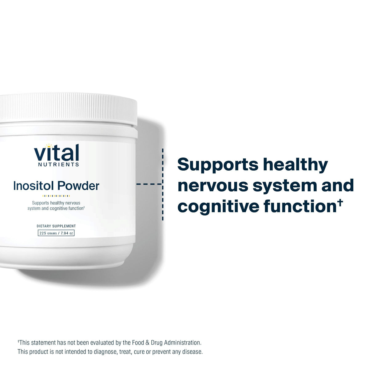 Poudre d'Inositol Vital Nutrients 3800mg 56 portions vue de côté