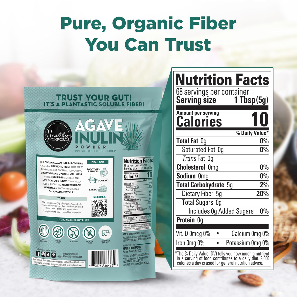 Poudre d'inuline bio Healthier Comforts avec des ingrédients naturels