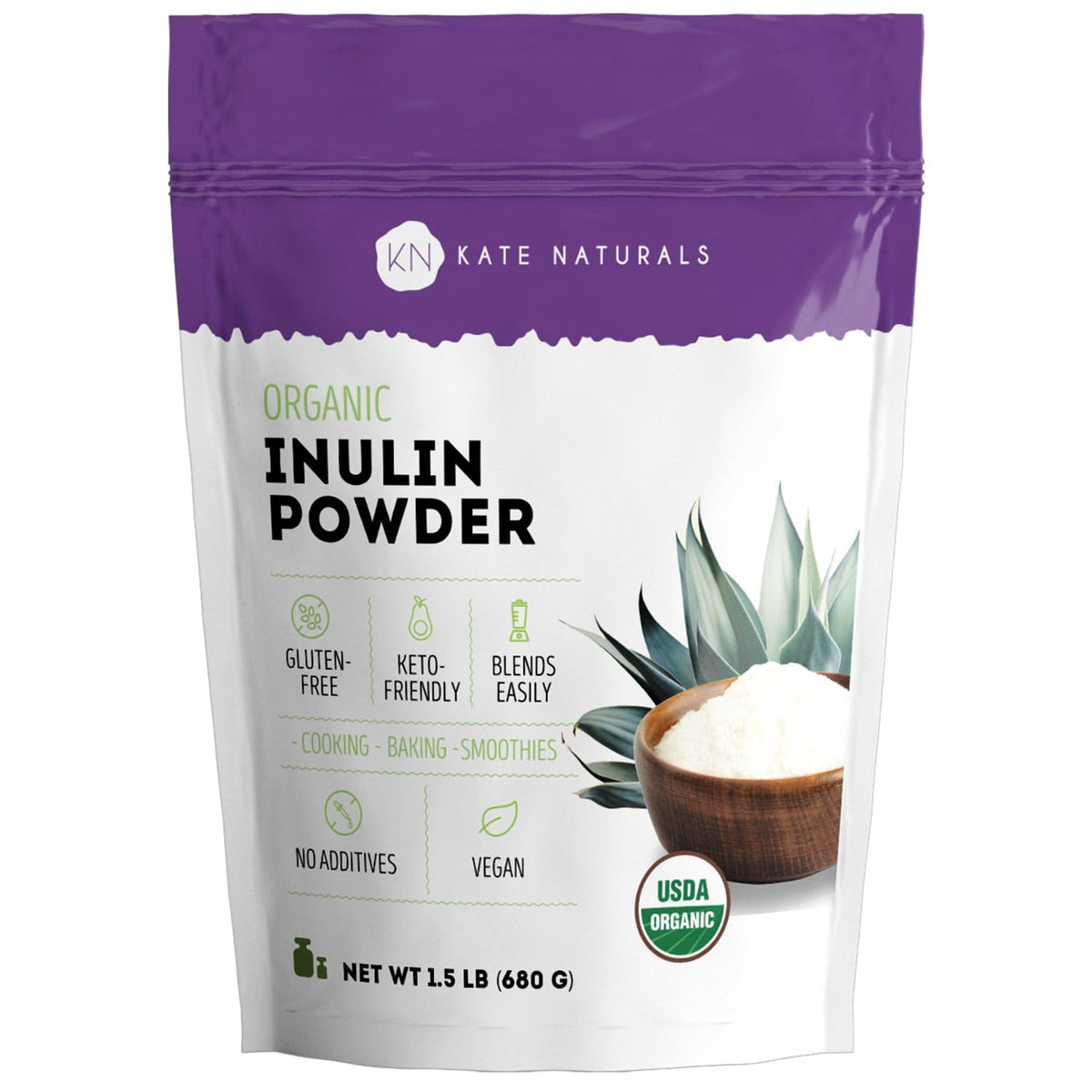Poudre d'inuline bio Kate Naturals 680g vue avant