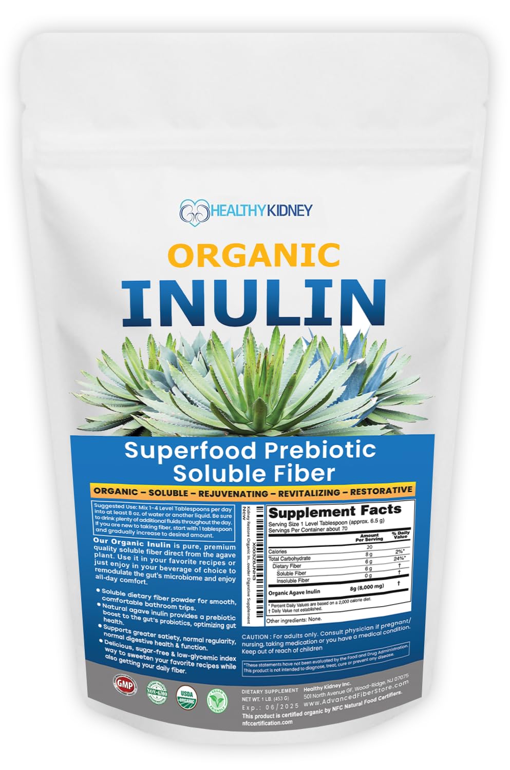 Poudre d'inuline bio Kidney Restore 458g vue de face