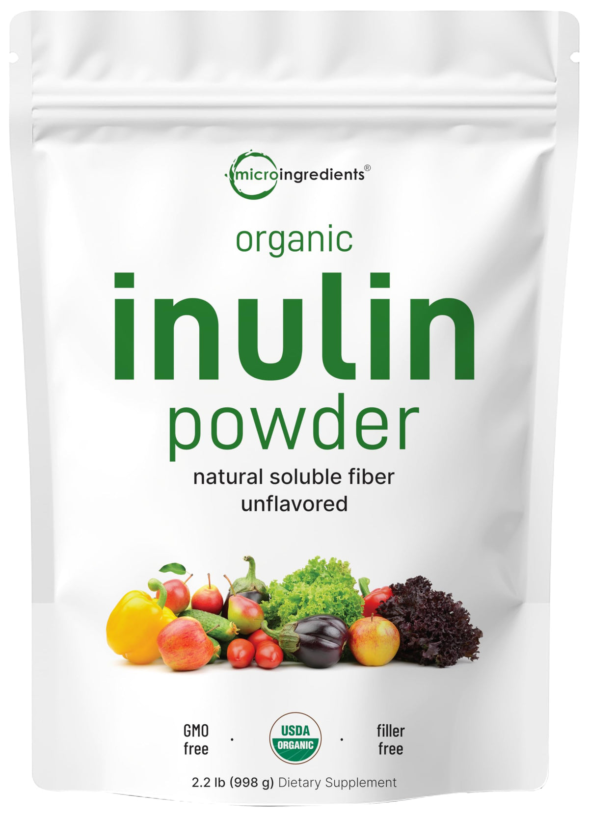 Poudre d'inuline biologique Micro Ingredients 2,2 lb vue avant