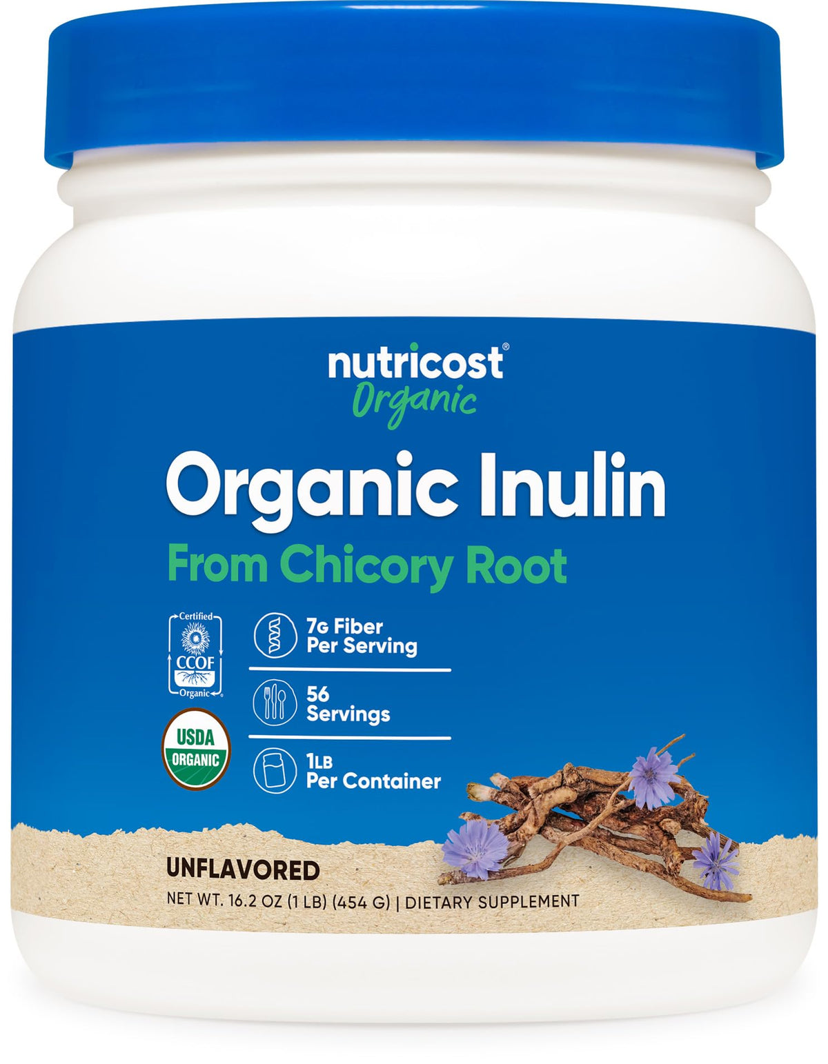 Poudre d'Inuline Biologique Nutricost 454g vue de face