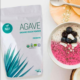 Poudre d'inuline d'agave bio NBF NATURA avec des pancakes