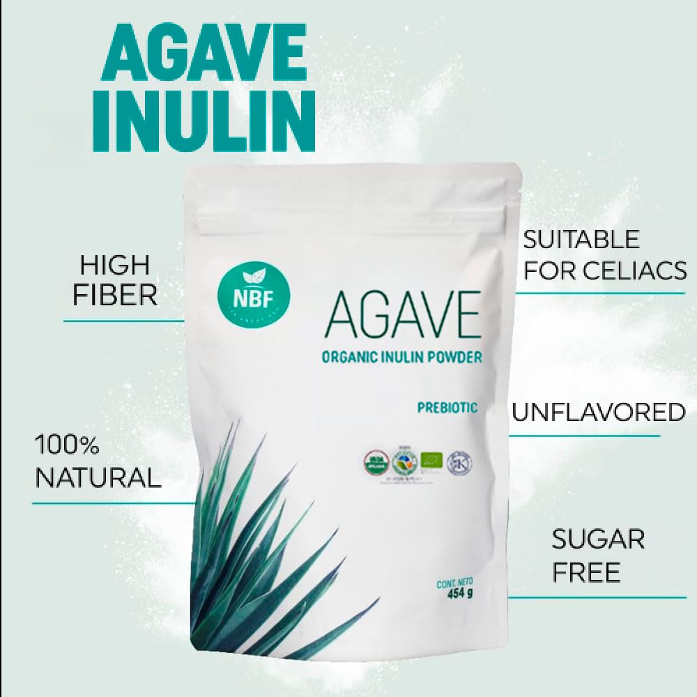 Poudre d'inuline d'agave bio NBF NATURA sur une cuillère