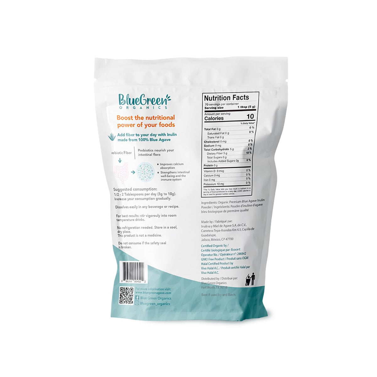 Poudre d'inuline d'agave BLUEGREEN ajoutée dans un smoothie