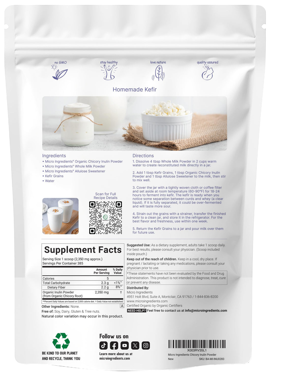 Poudre d'inuline Micro Ingredients avec cuillère incluse