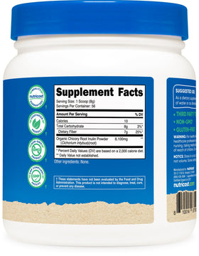 Poudre d'Inuline Nutricost 454g sur une table de cuisine