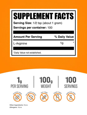 Poudre d'L-Arginine BulkSupplements 100g vue arrière
