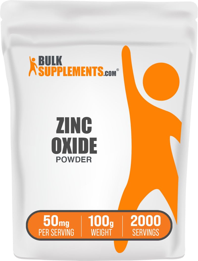Poudre d'oxyde de zinc BulkSupplements 100g vue de face