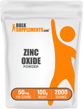 Poudre d'oxyde de zinc BulkSupplements 100g vue de face