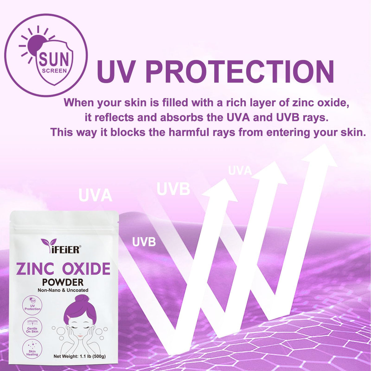 Poudre d'oxyde de zinc iFEiER 500g sur une table de travail