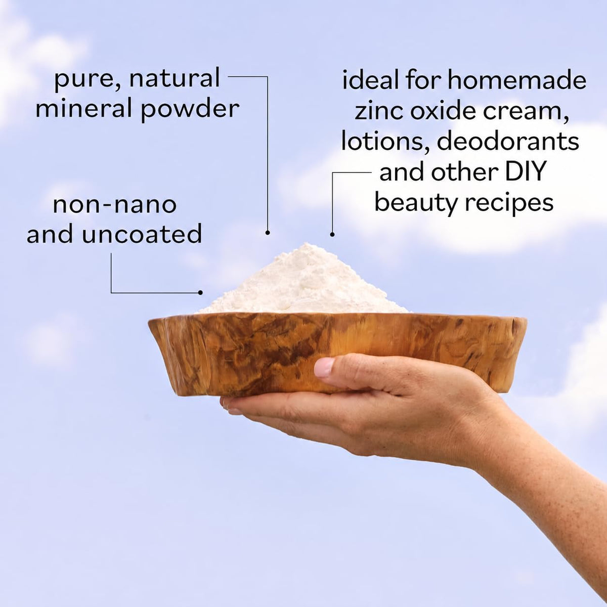 Poudre d'oxyde de zinc Sky Organics 470g en utilisation dans une recette de lotion