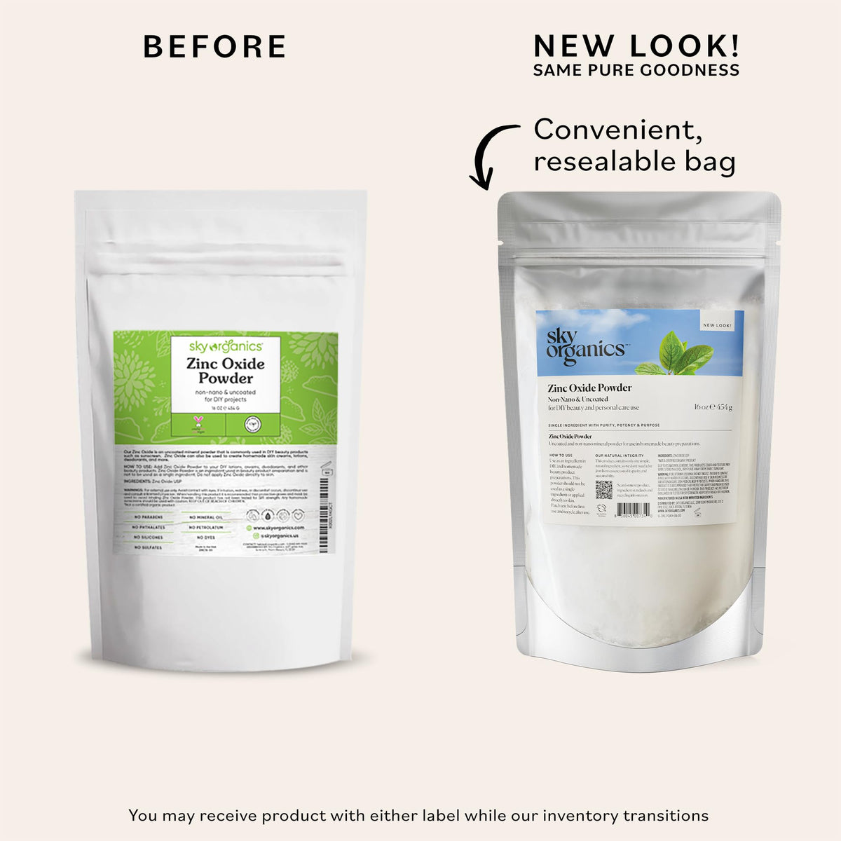 Poudre d'oxyde de zinc Sky Organics 470g versée dans un bol pour préparation