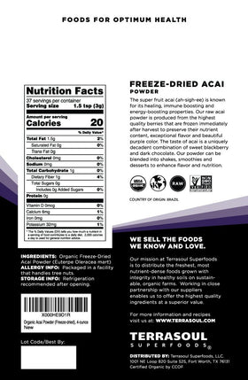 Poudre de baies d'açaï Terrasoul Superfoods 4 oz packaging