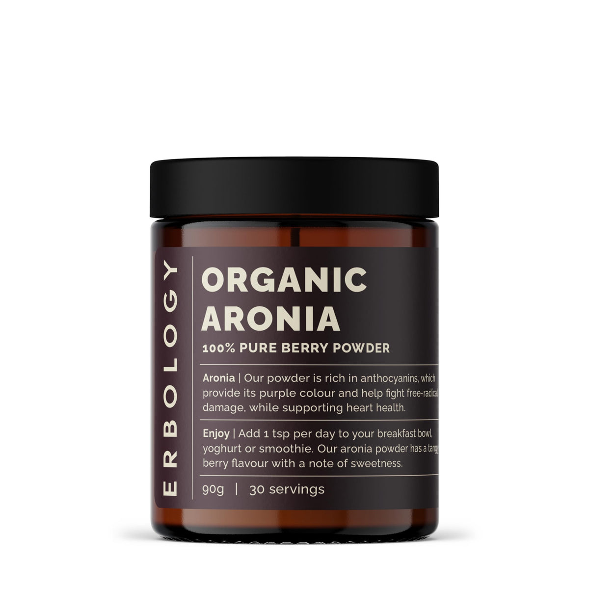 Poudre de baies d'aronia bio Erbology dans un pot en verre recyclable