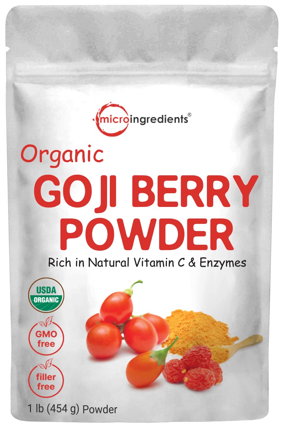 Poudre de Baies de Goji Bio Micro Ingredients 472g vue de face