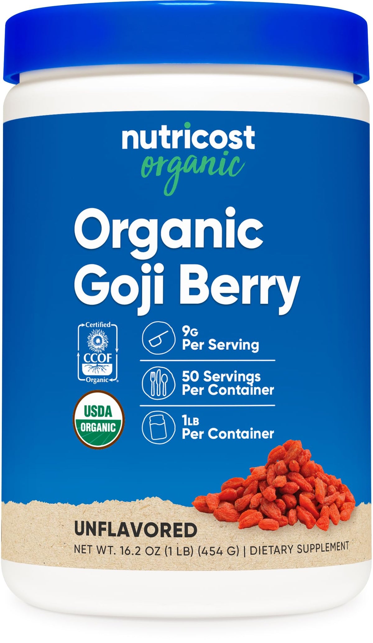 Poudre de baies de goji biologique Nutricost 545g vue avant