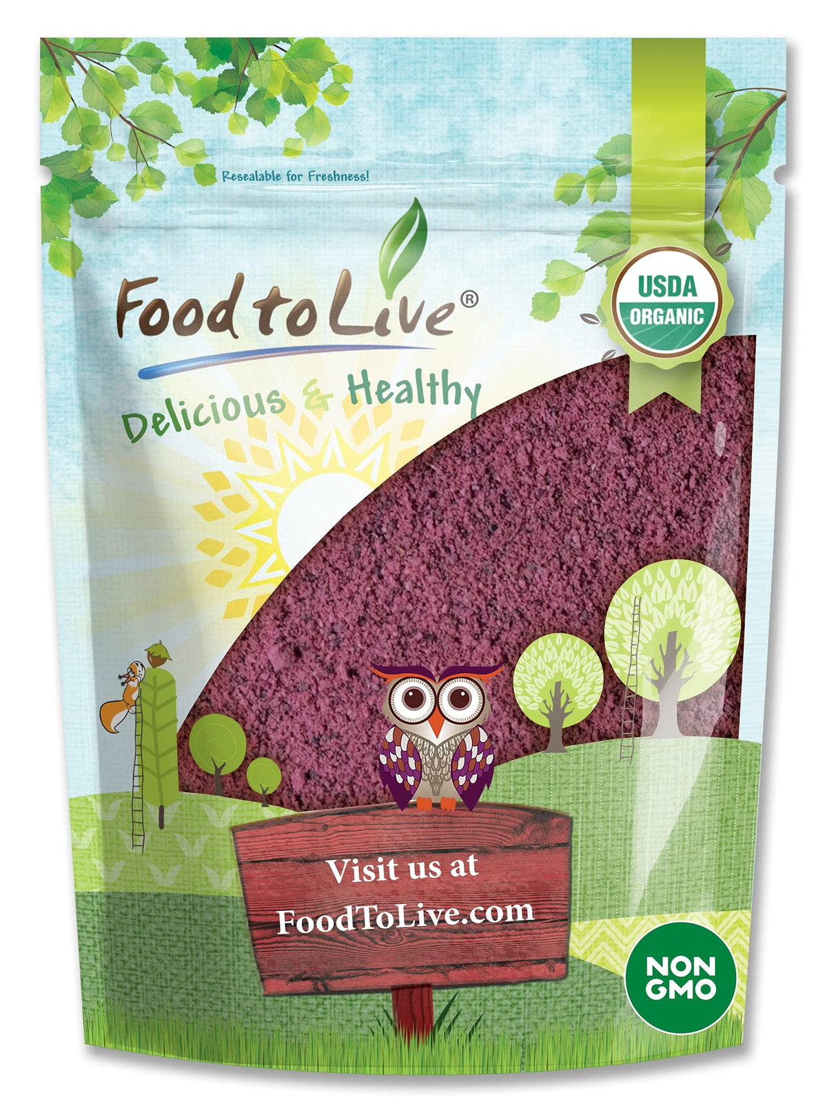 Poudre de baies de sureau noir bio Food to Live 481g vue de face