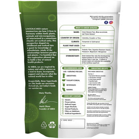 Poudre de banane verte biologique MRM 259g vue de dos avec informations nutritionnelles