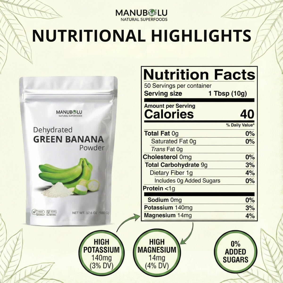 Poudre de Banane Verte Manubolu dans un bol