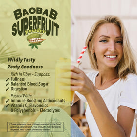 Poudre de baobab bio Baobest dans un bol, avec cuillère