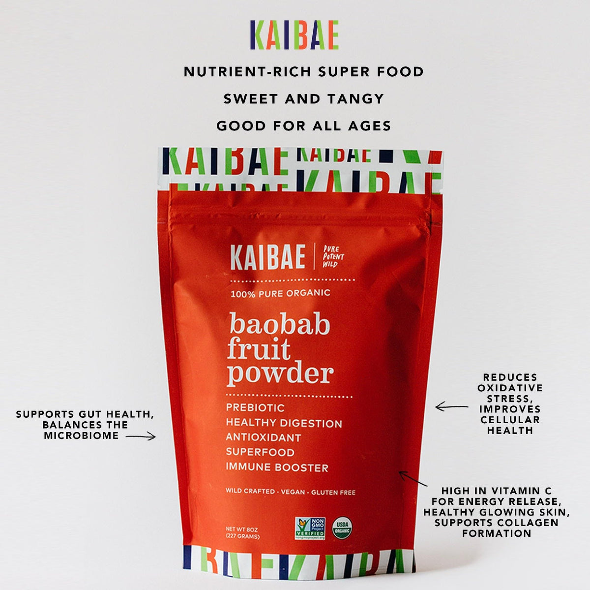 Poudre de baobab bio KAIBAE 231g dans un bol
