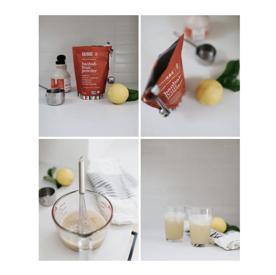 Poudre de baobab bio KAIBAE 231g sur une cuillère