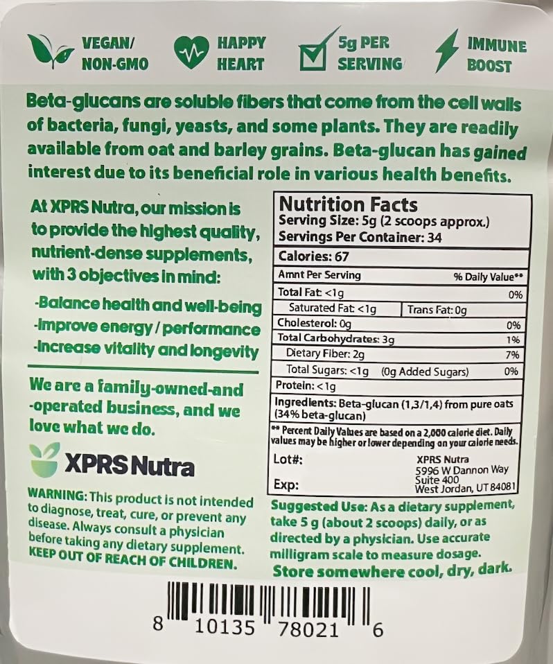 Poudre de Beta Glucane XPRS Nutra sur une table en bois