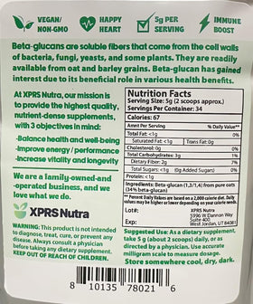 Poudre de Beta Glucane XPRS Nutra sur une table en bois