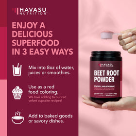Poudre de Betterave Bio HAVASU NUTRITION 410g sur une table