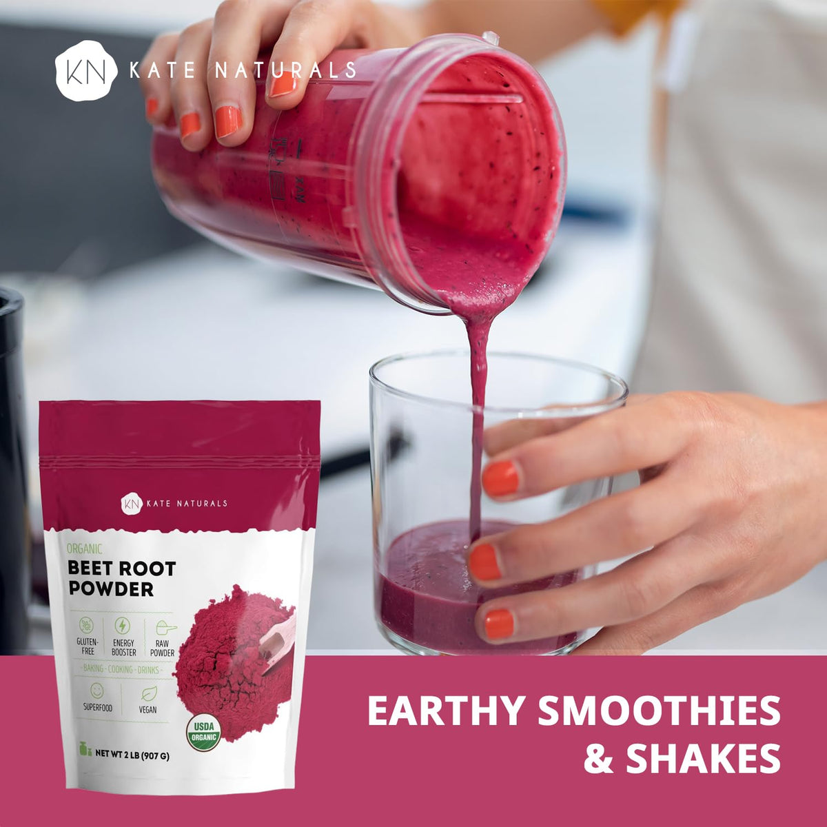 Poudre de betterave bio Kate Naturals dans un smoothie