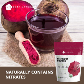 Poudre de betterave bio Kate Naturals versée dans un bol
