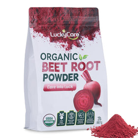 Poudre de betterave bio Luckycare 921g vue avant avec étiquette