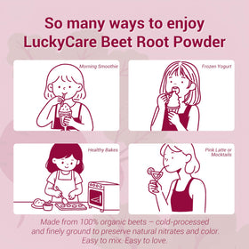 Poudre de betterave bio Luckycare, utilisation dans un latte