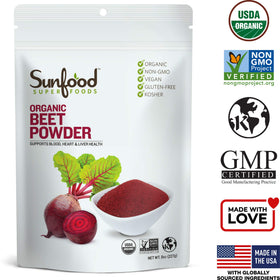 Poudre de Betterave Bio Sunfood dans un bol avec cuillère