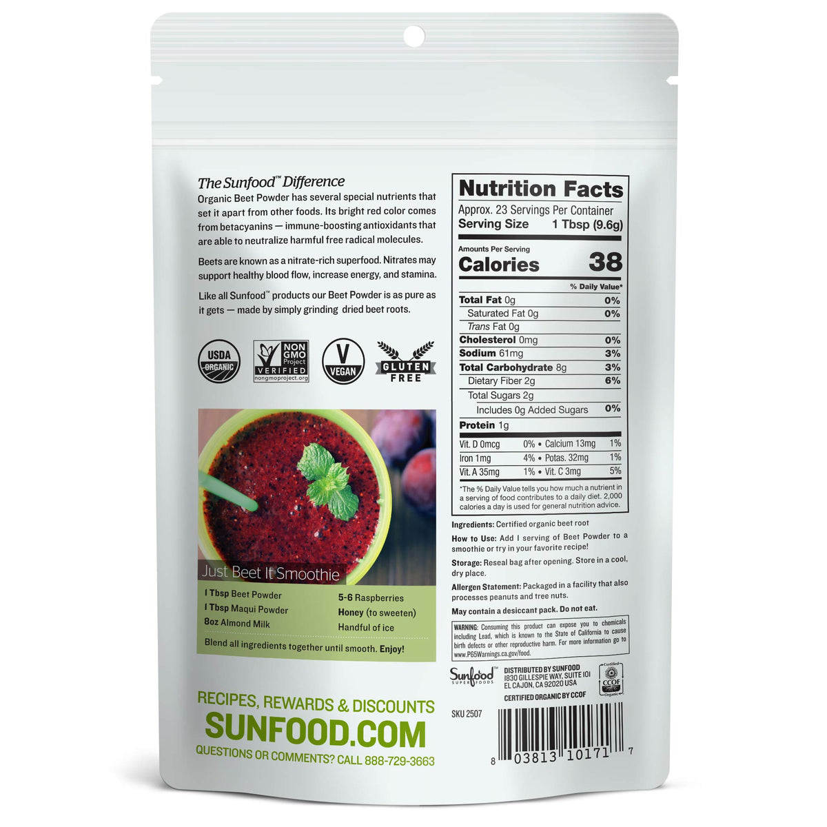 Poudre de Betterave Bio Sunfood en utilisation dans un smoothie