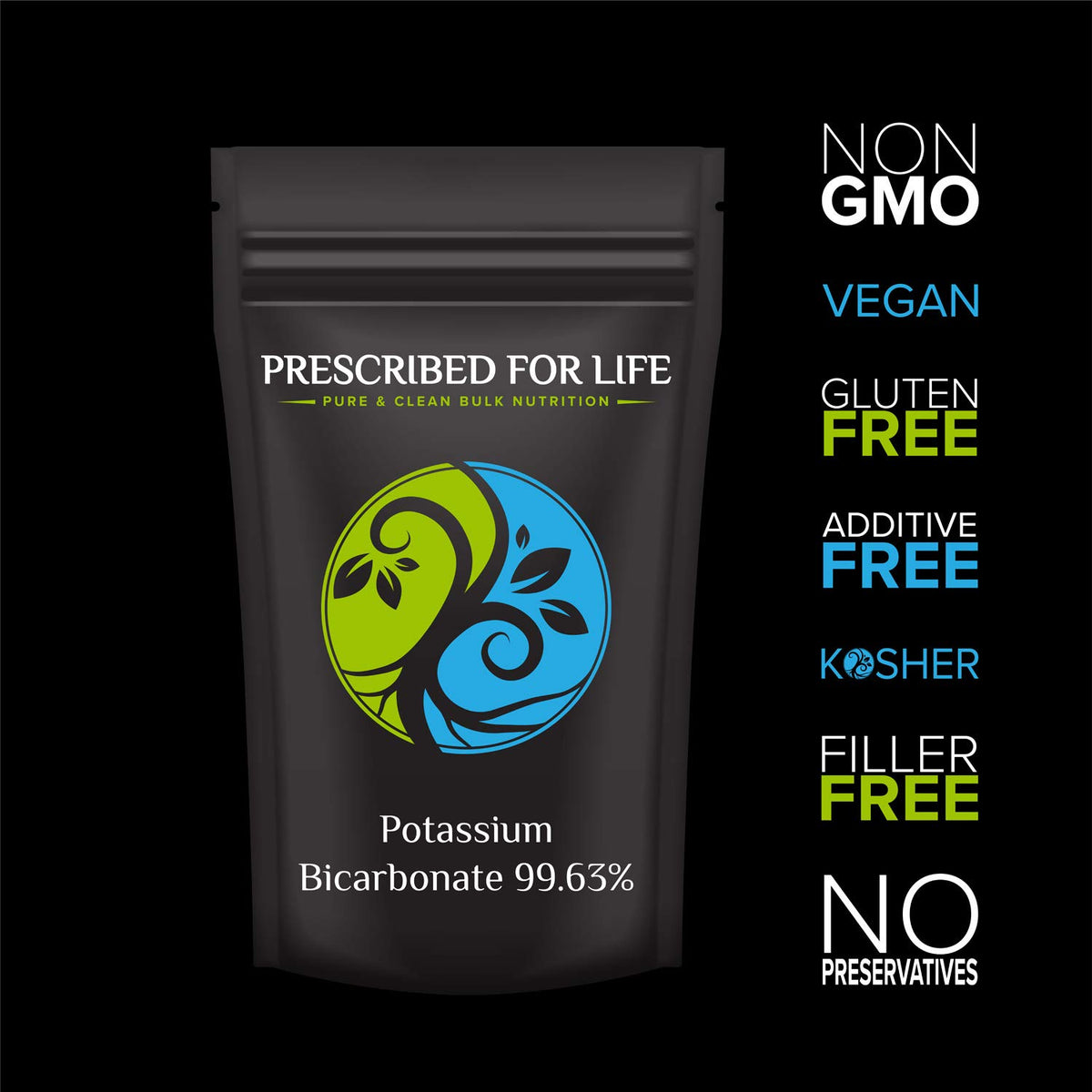 Poudre de bicarbonate de potassium Prescribed For Life dans un bol
