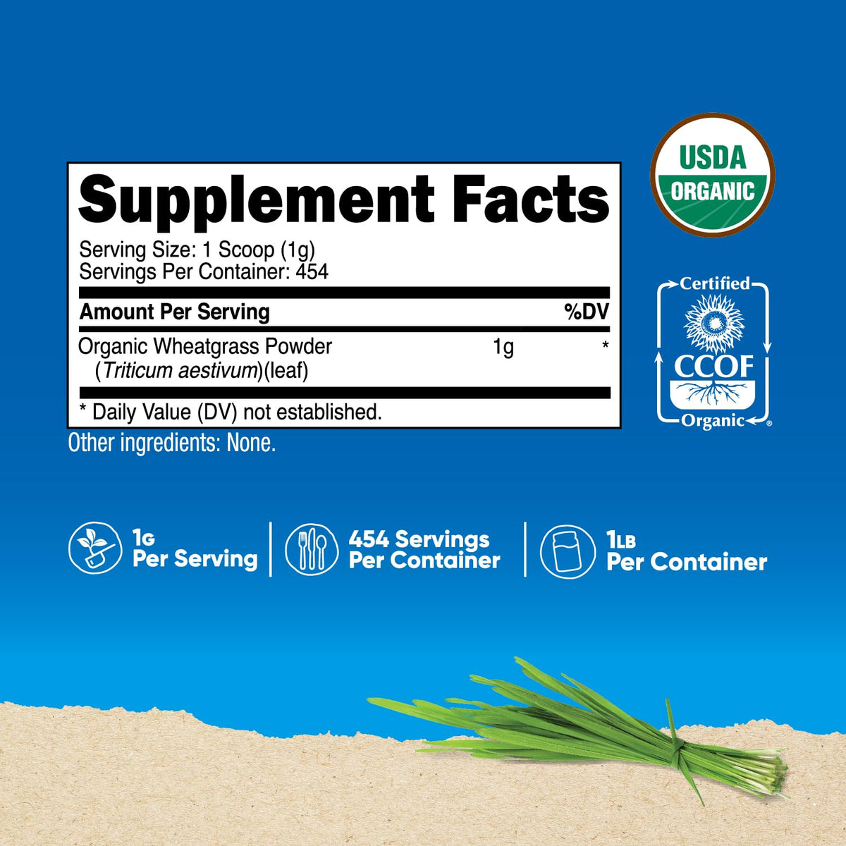 Poudre de blé vert bio Nutricost avec cuillère de service incluse