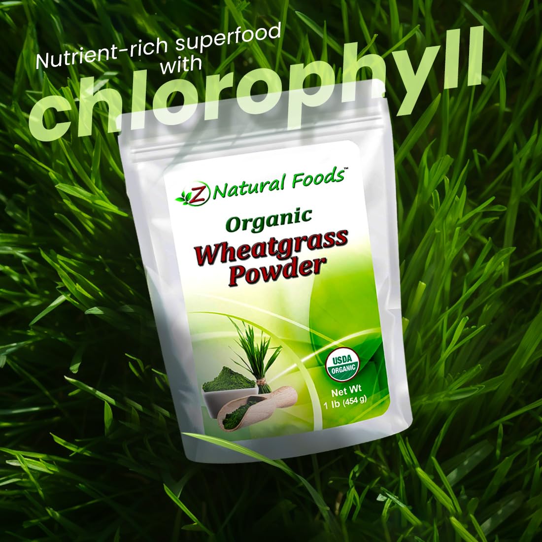 Poudre de Blé Vert Bio Z Natural Foods en utilisation dans un smoothie