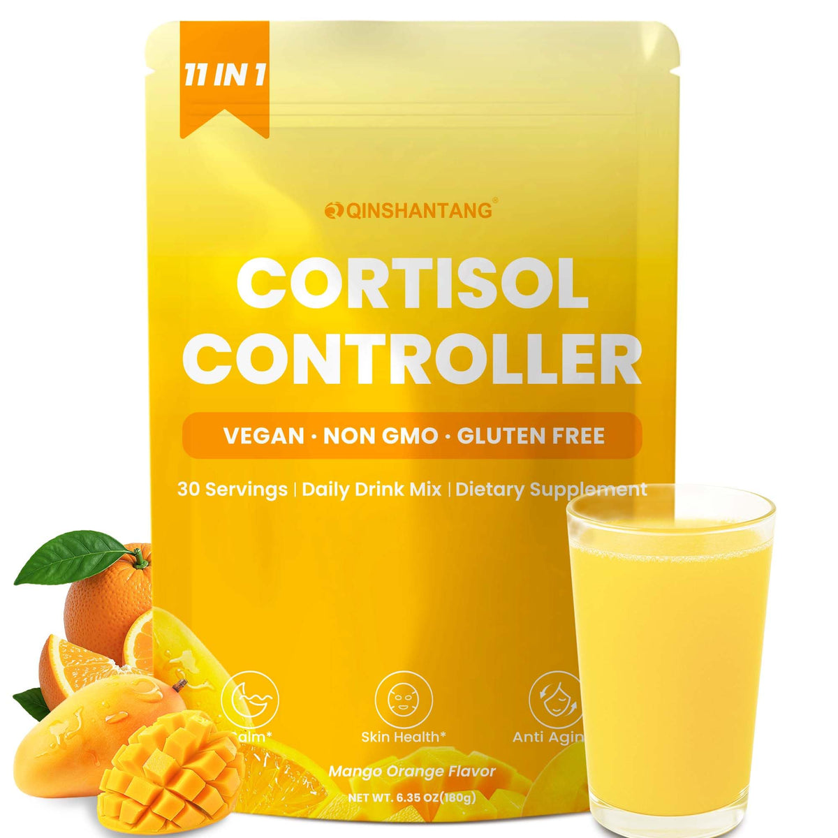 Poudre de boisson cortisol QIN SHAN TANG vue de face avec emballage