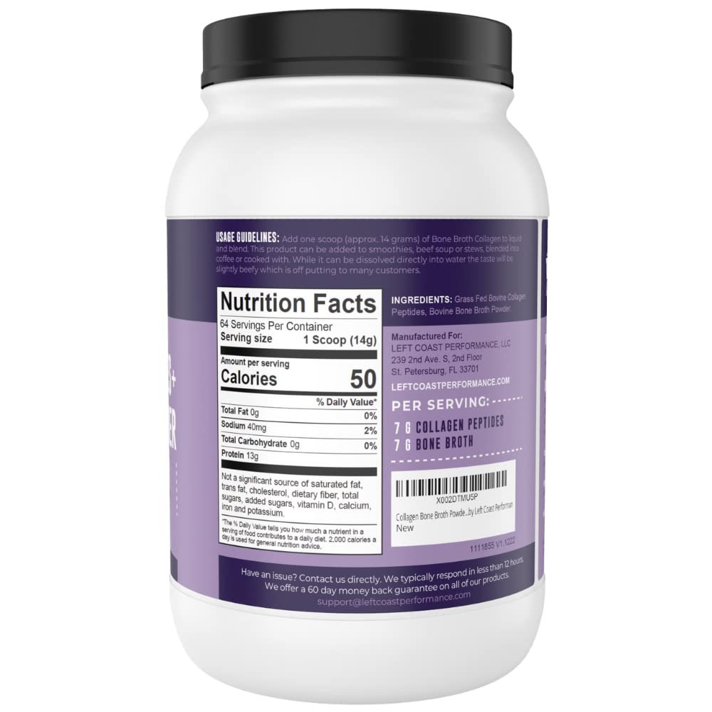 Poudre de bouillon d'os collagène 2lb Left Coast Performance, vue arrière