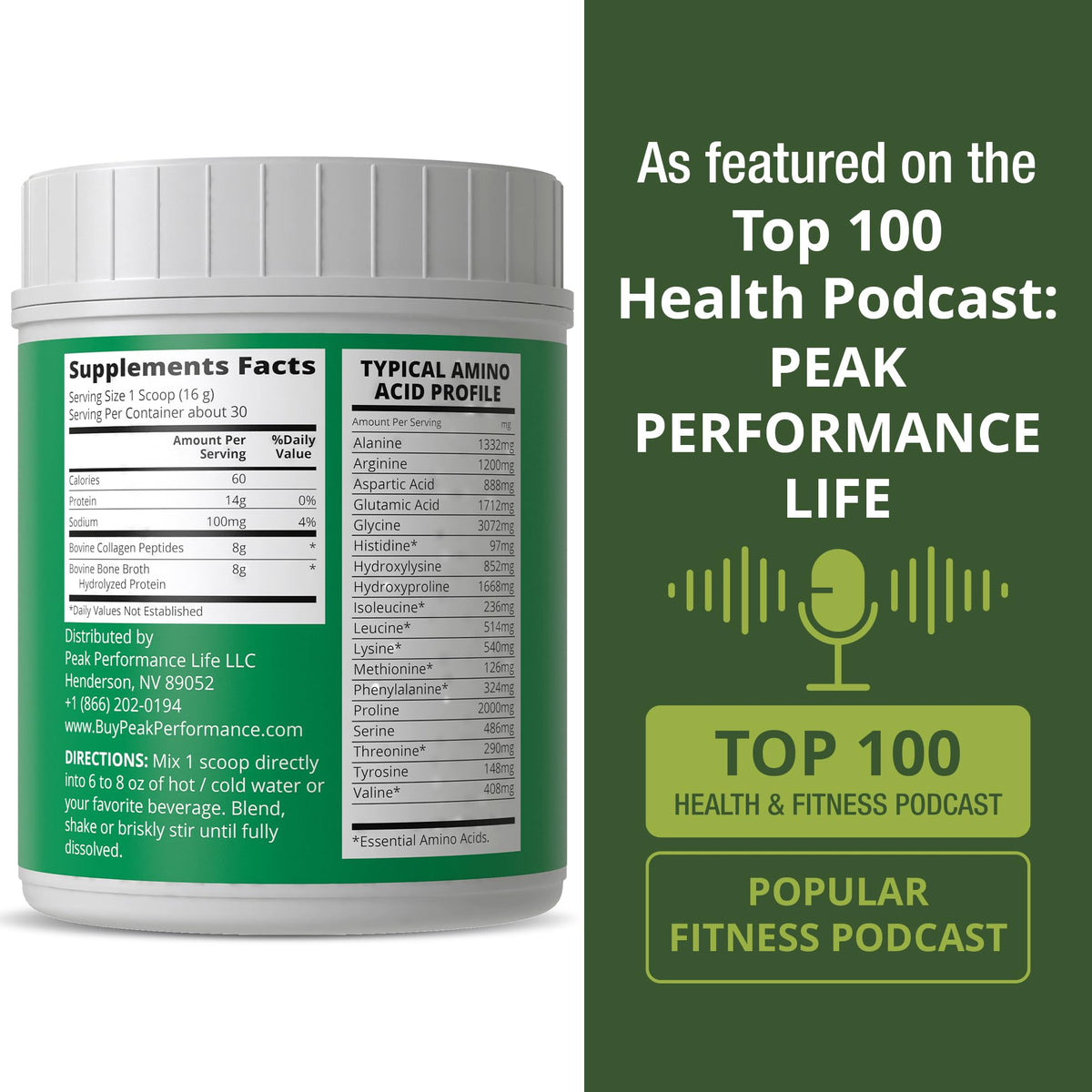 Poudre de Bouillon d'Os Hydrolysé Peak Performance avec des ingrédients frais