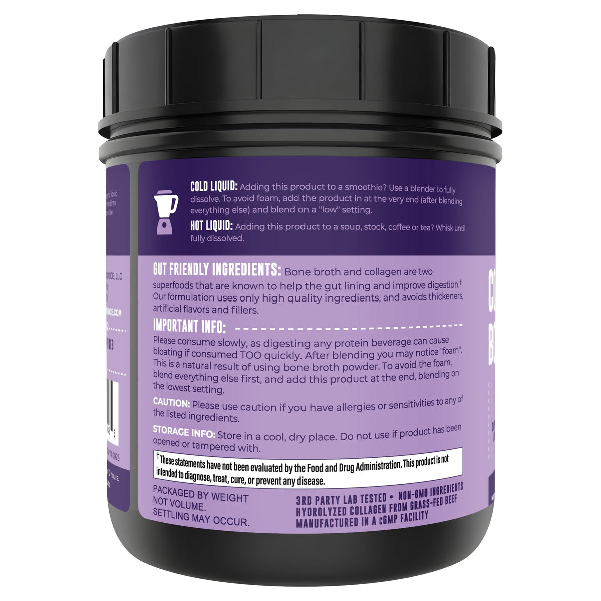 Poudre de bouillon d'os Left Coast Performance 16oz sur un plan de travail