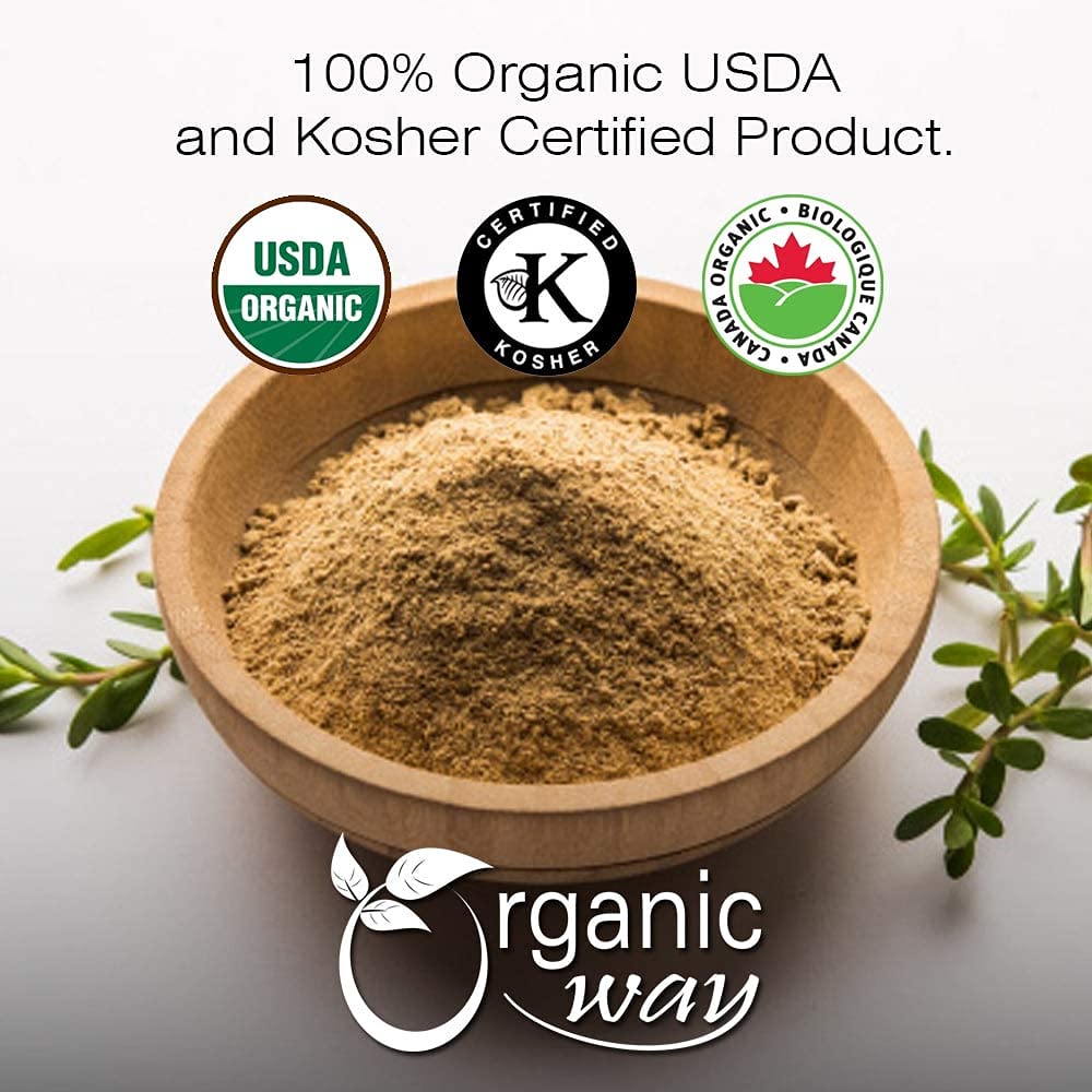 Poudre de brahmi Organic Way à côté d'autres ingrédients