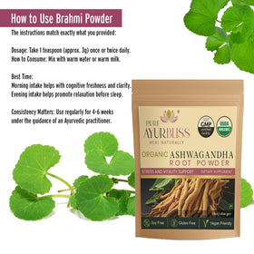 Poudre de Brahmi PureAyurbliss avec ingrédients naturels