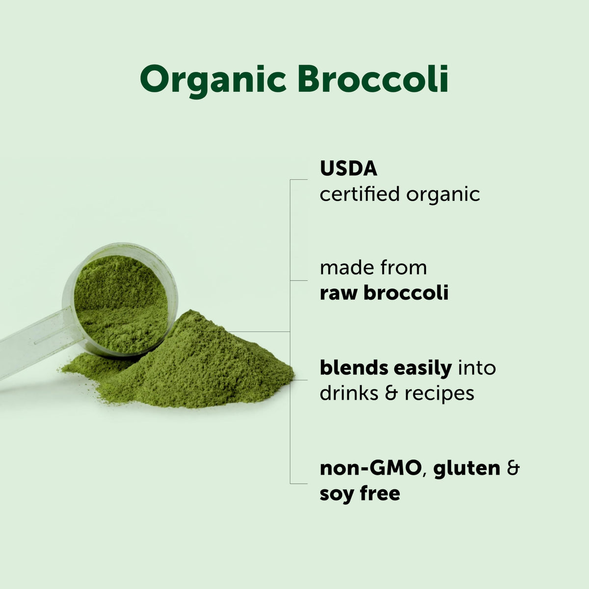 Poudre de Brocoli Bio ajoutée à un smoothie dans un verre