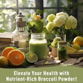 Poudre de brocoli bio 'D ORGANIC ajoutée à un smoothie