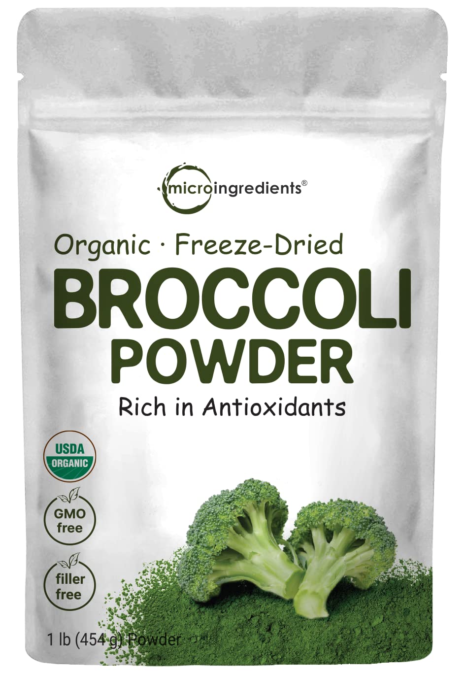 Poudre de Brocoli Bio Micro Ingredients 472g vue avant avec étiquette